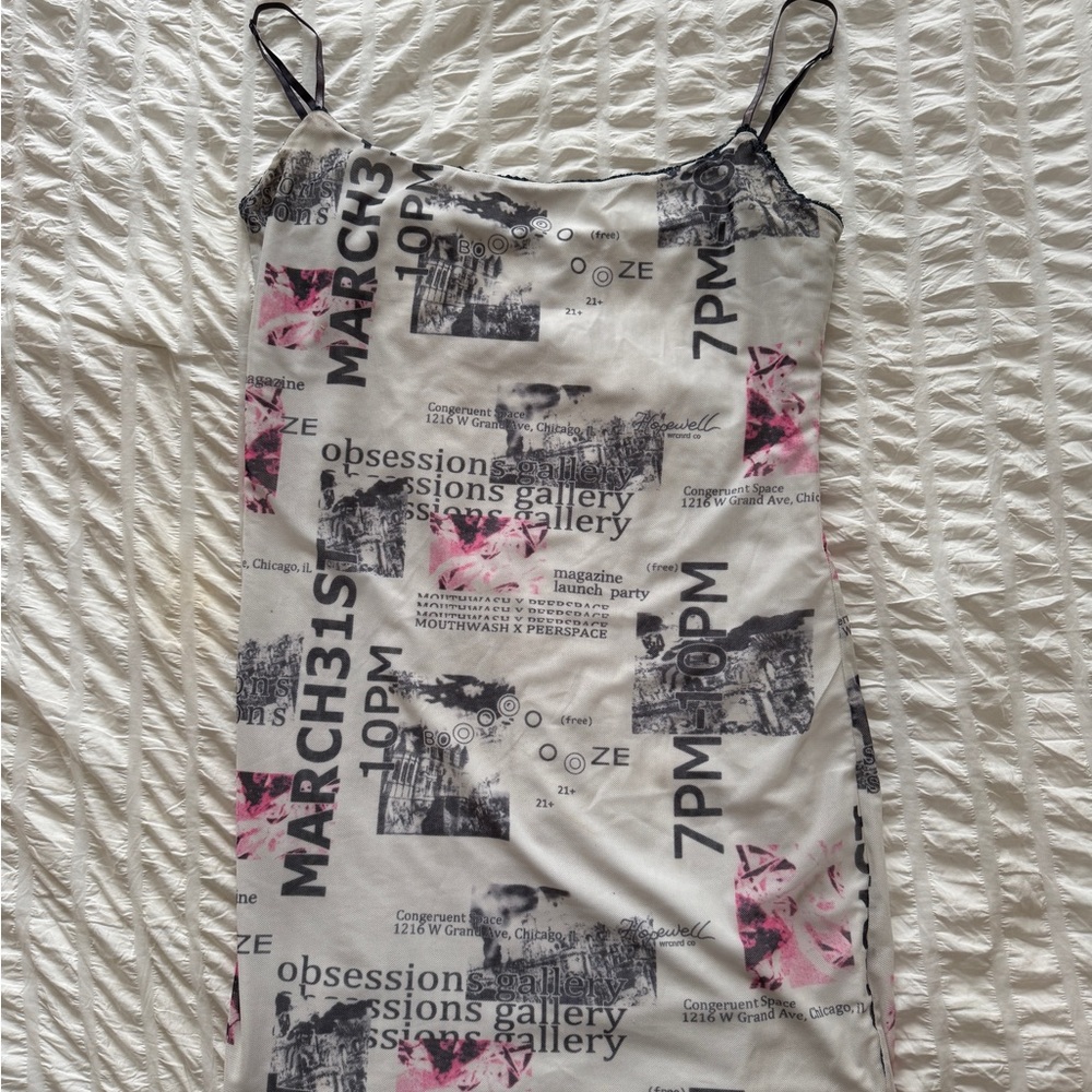 White and Black Newspaper Print Dress